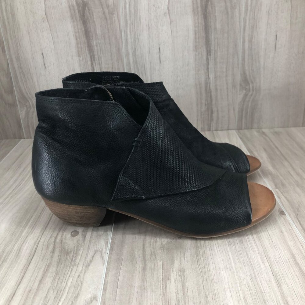Miz Mooz Booties Womens EU 40 Camp Black Leather Open Toe Ankle Boots